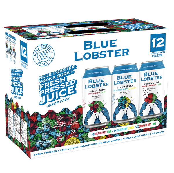 Blue Lobster Vodka Soda Fresh Pressed Juice Mixer 12 x 355mL