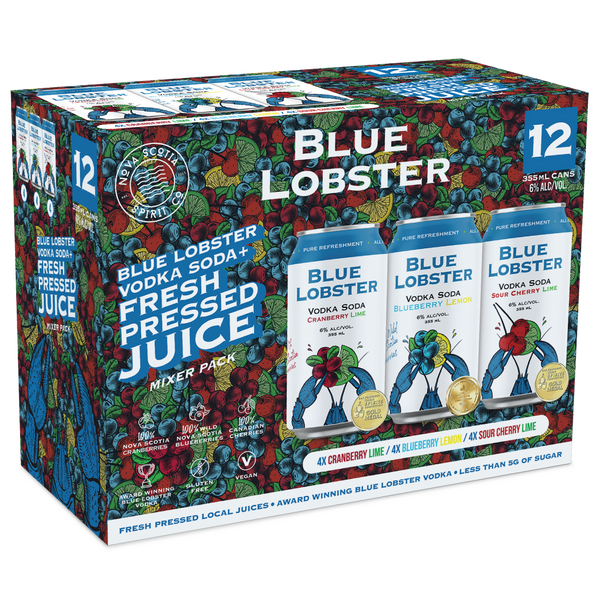 Blue Lobster Vodka Soda Fresh Pressed Juice Mixer 12 x 355mL
