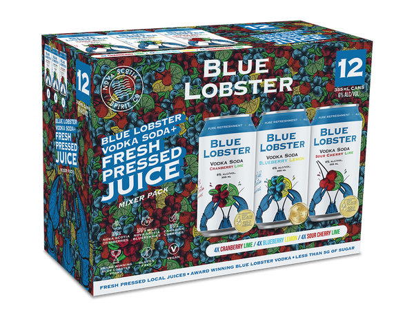 Blue Lobster Vodka Soda Fresh Pressed Juice Mixer 12 x 355mL
